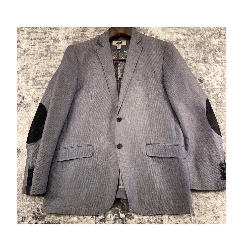 Joseph Abboud Unstructured Linen Blend Blazer Men Medium Blue Elbow Patches Coat